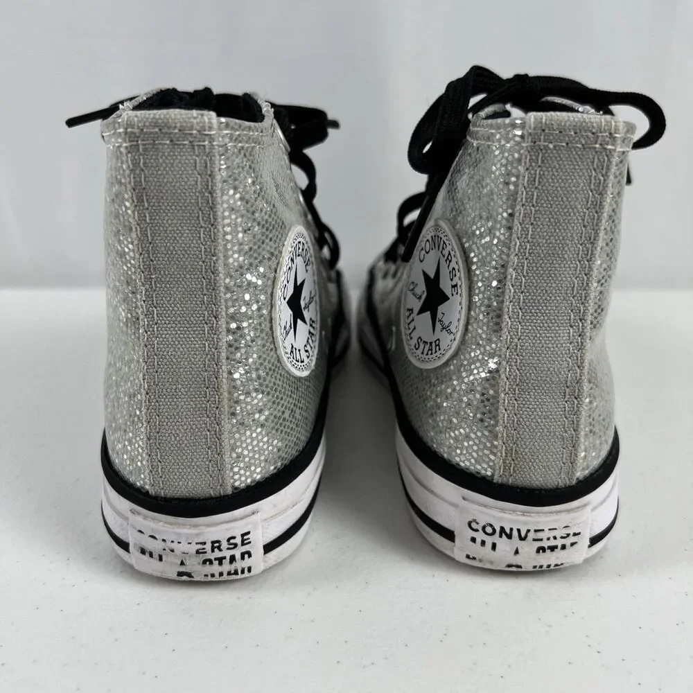 Silver Glitter Bling Converse Hi Top ￼Shoes Sneakers Girls Youth Size 12